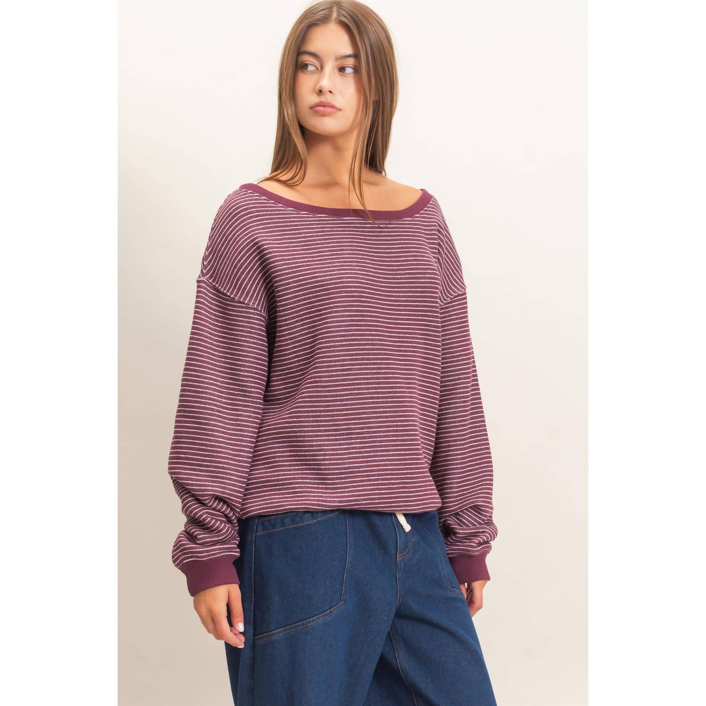 Hallie Striped Off The Shoulder Sweatshirt