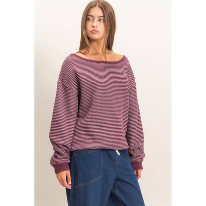 Hallie Striped Off The Shoulder Sweatshirt