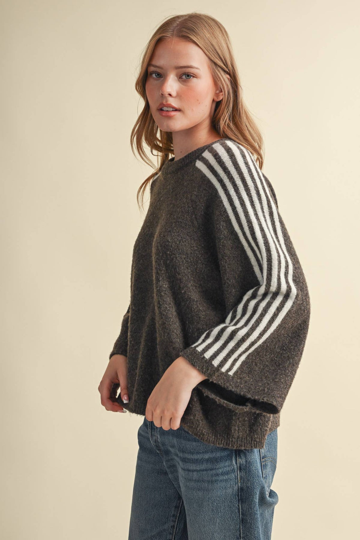 Aemi Striped 3/4 Sleeve Sweater