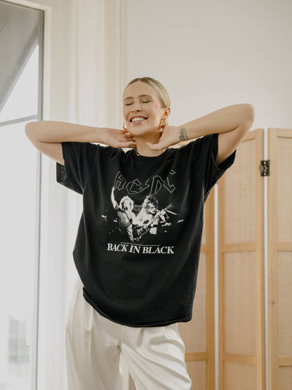 ACDC Back in Black Graphic Licensed Black Thrifted Tee