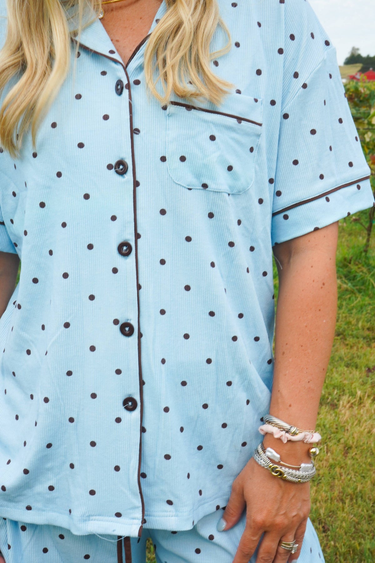 Blue & Brown Polka Dot |  Pajama Set