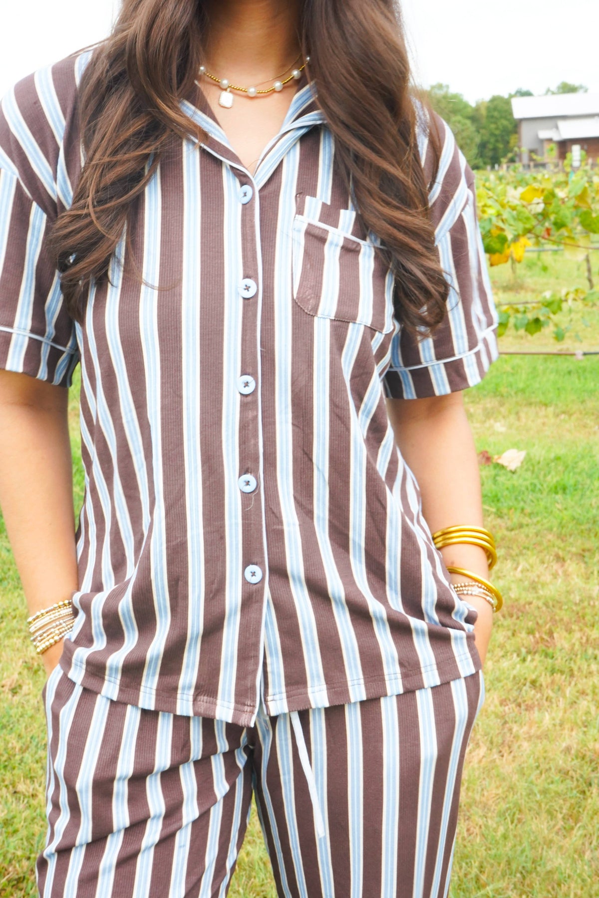 Chocolate & Baby Blue Stripes | Pajama Set