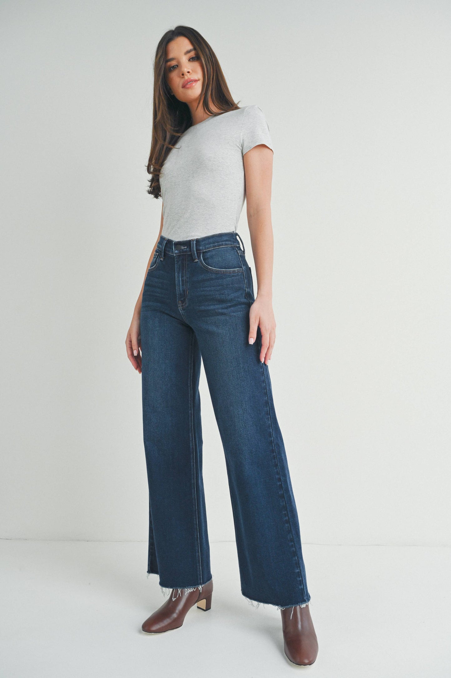 Josie Raw Hem Wide Leg Jean