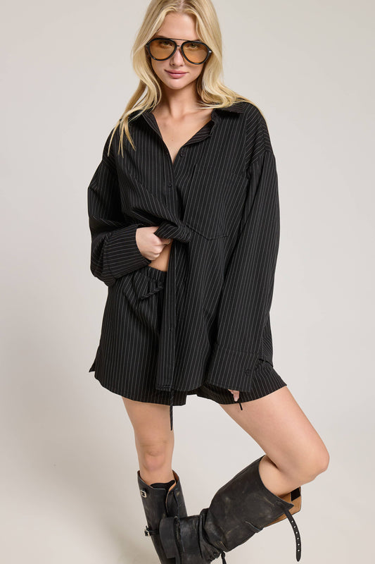 Gia Pinstripe Button Down Shirt and Shorts Set