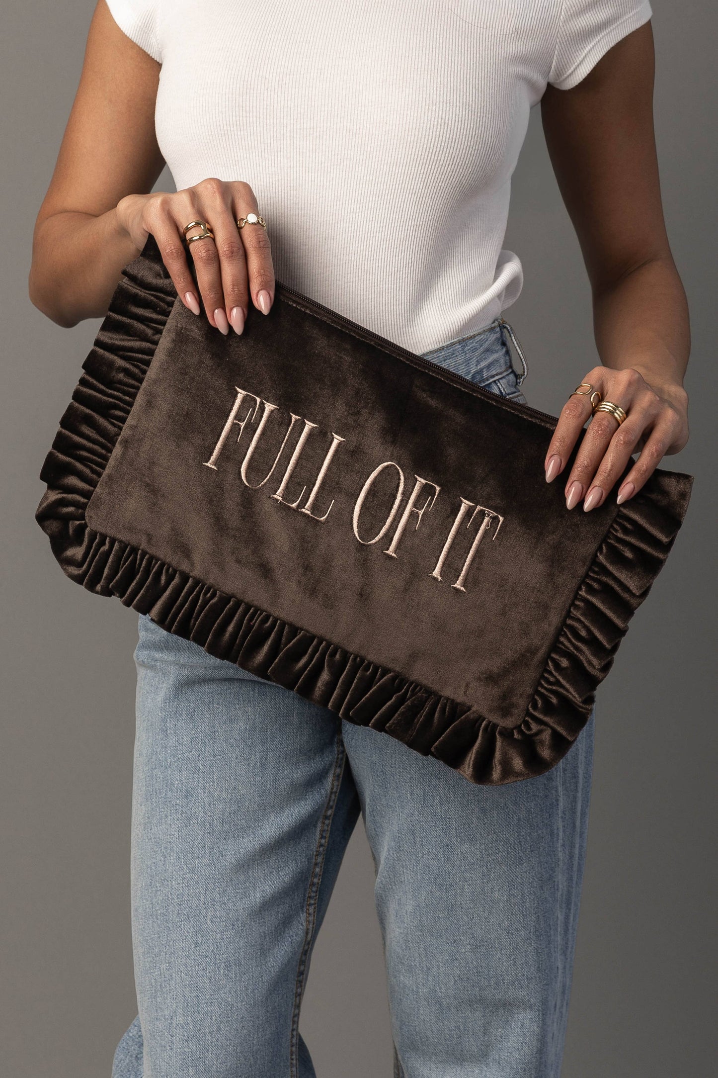 Velvet Ruffle Travel Pouch