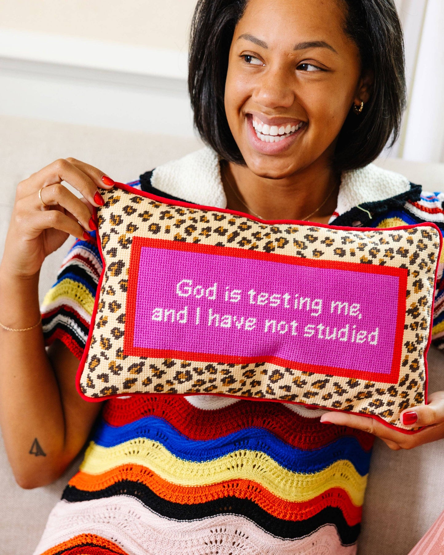 God Testing Me | FURBISH Needlepoint Pillow