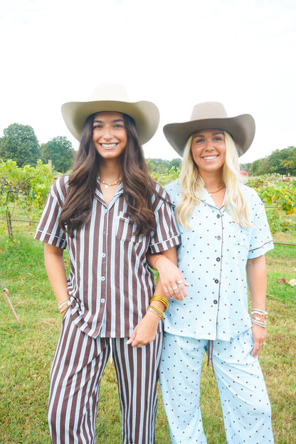 Blue & Brown Polka Dot |  Pajama Set