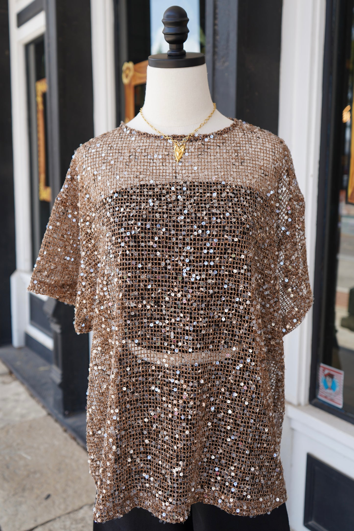 Rena Sequin Mesh Top
