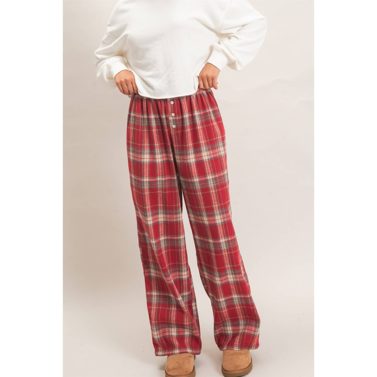 Kenzi Plaid Wide-Leg Pants