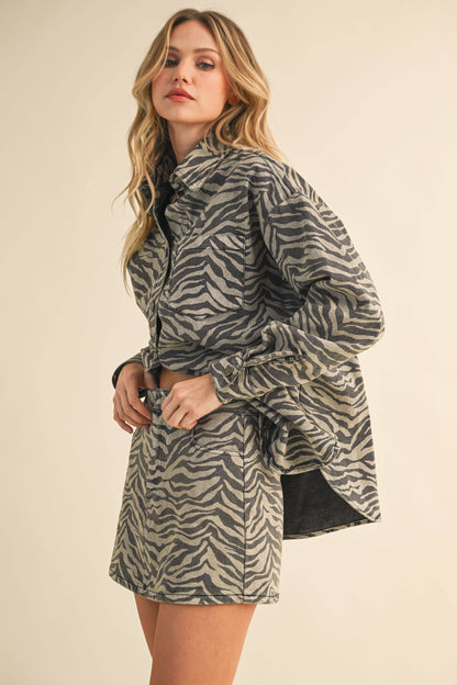 Katie Zebra Denim Shirt and Skirt Set