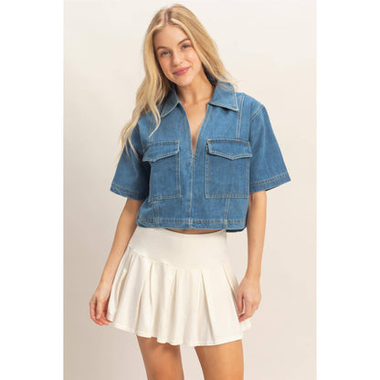 Ashley Denim V-Neck Cropped Top