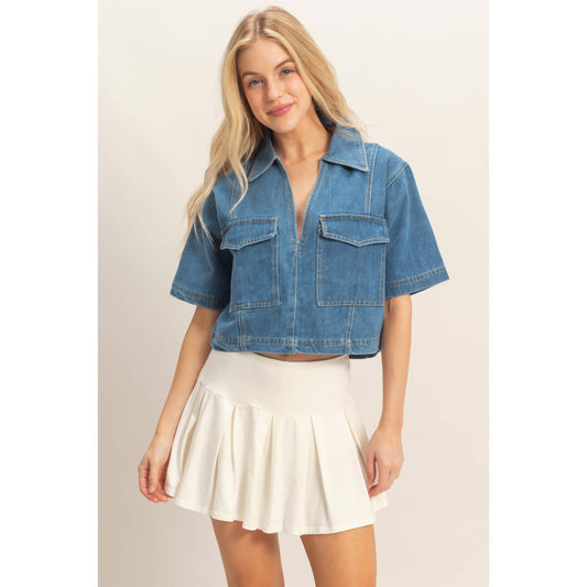 Ashley Denim V-Neck Cropped Top
