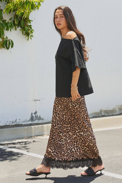 Bri Leopard Print Satin Maxi Skirt