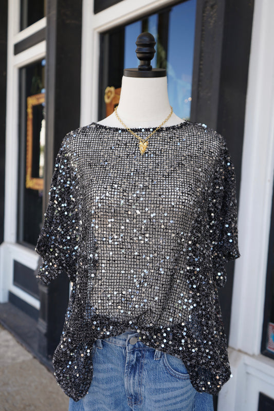 Rena Sequin Mesh Top