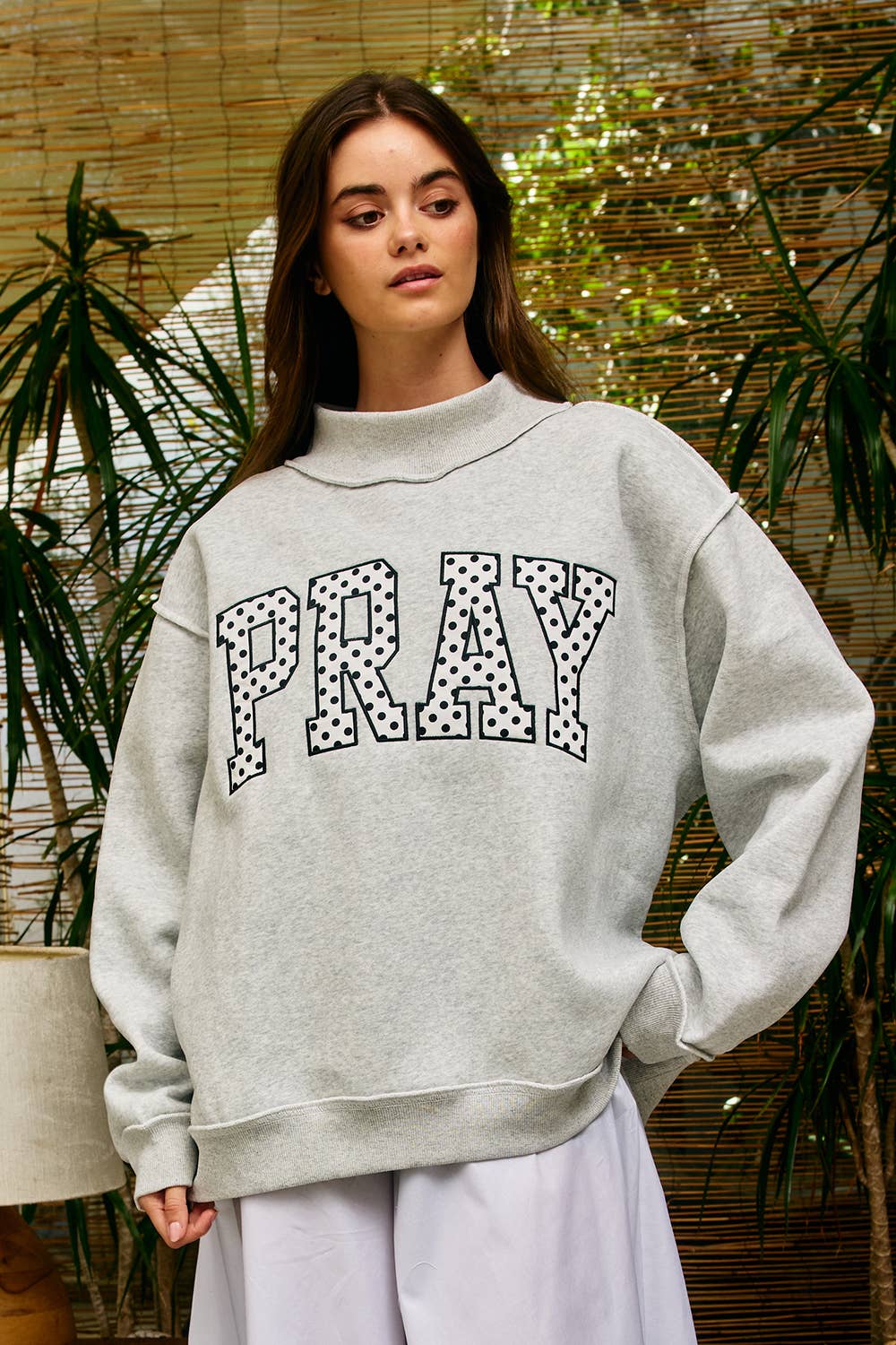 "PRAY" Polka Dot Mock Neck