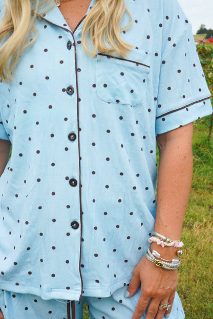 Blue & Brown Polka Dot |  Pajama Set