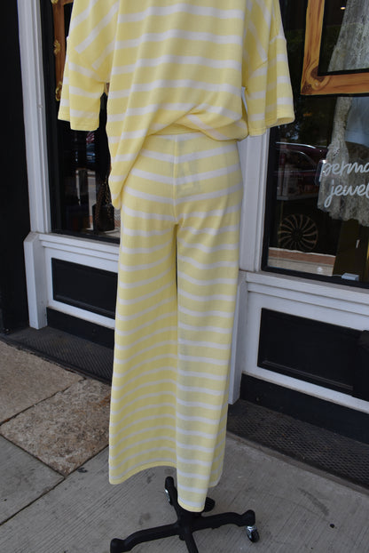 Lemon Striped High-Waisted Flare Pants