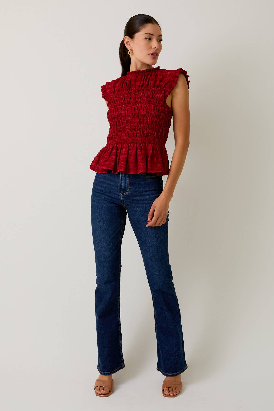 Jenni Smocked Mock Neck Blouse