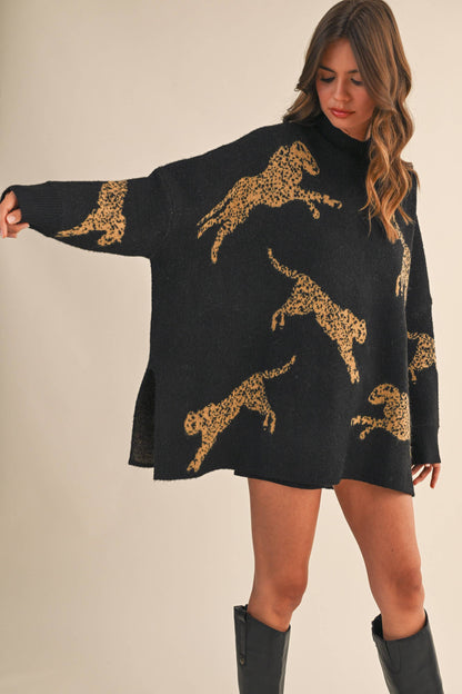 Hanna Cheetah Mockneck Sweater