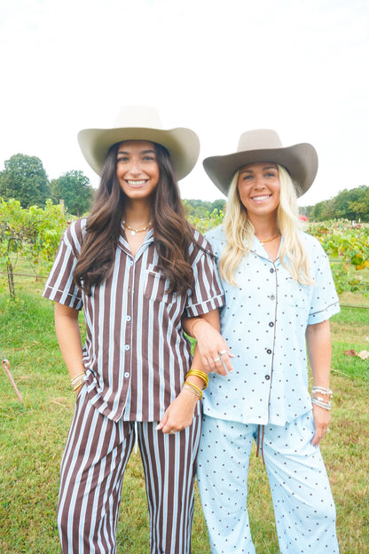 Blue & Brown Polka Dot |  Pajama Set