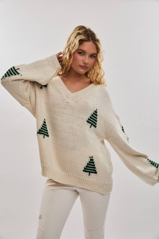 Pleasing Pine V Neck Sweater