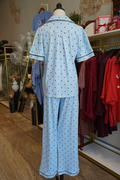 Blue & Brown Polka Dot |  Pajama Set