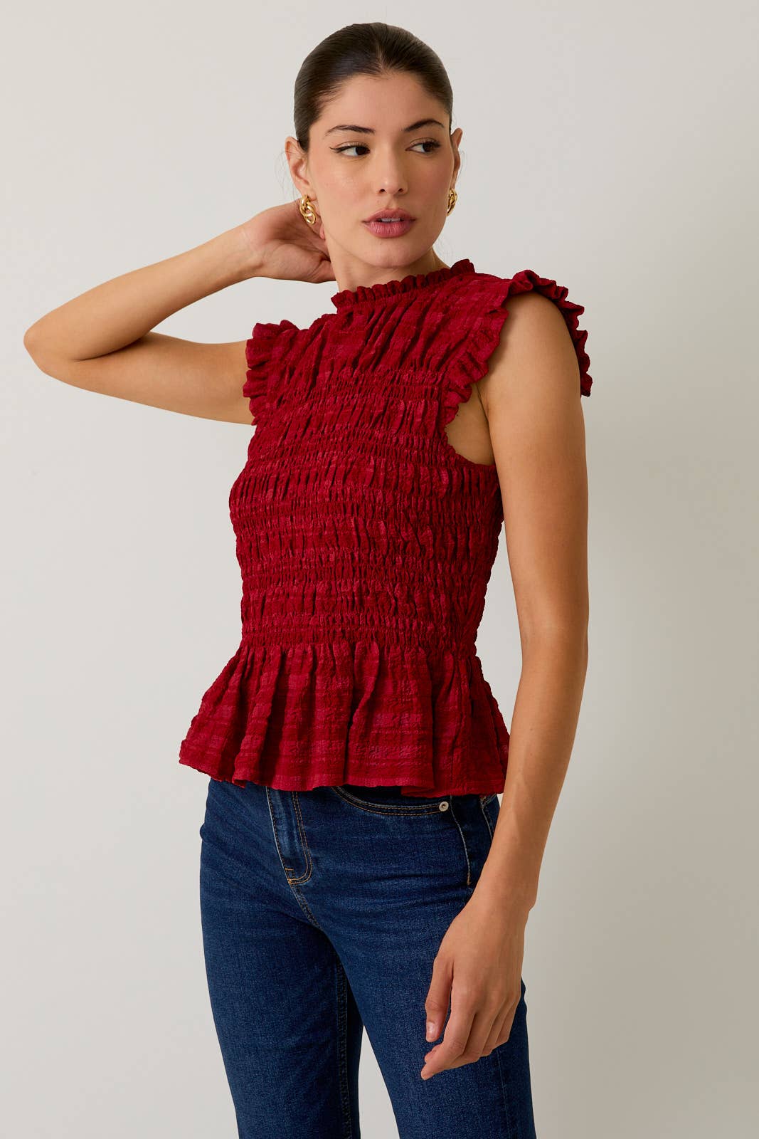 Jenni Smocked Mock Neck Blouse