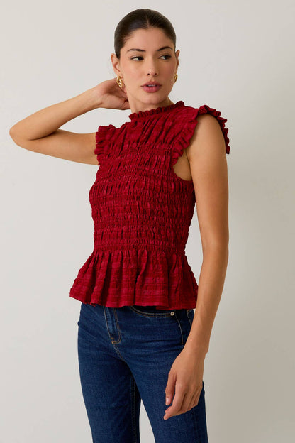 Jenni Smocked Mock Neck Blouse
