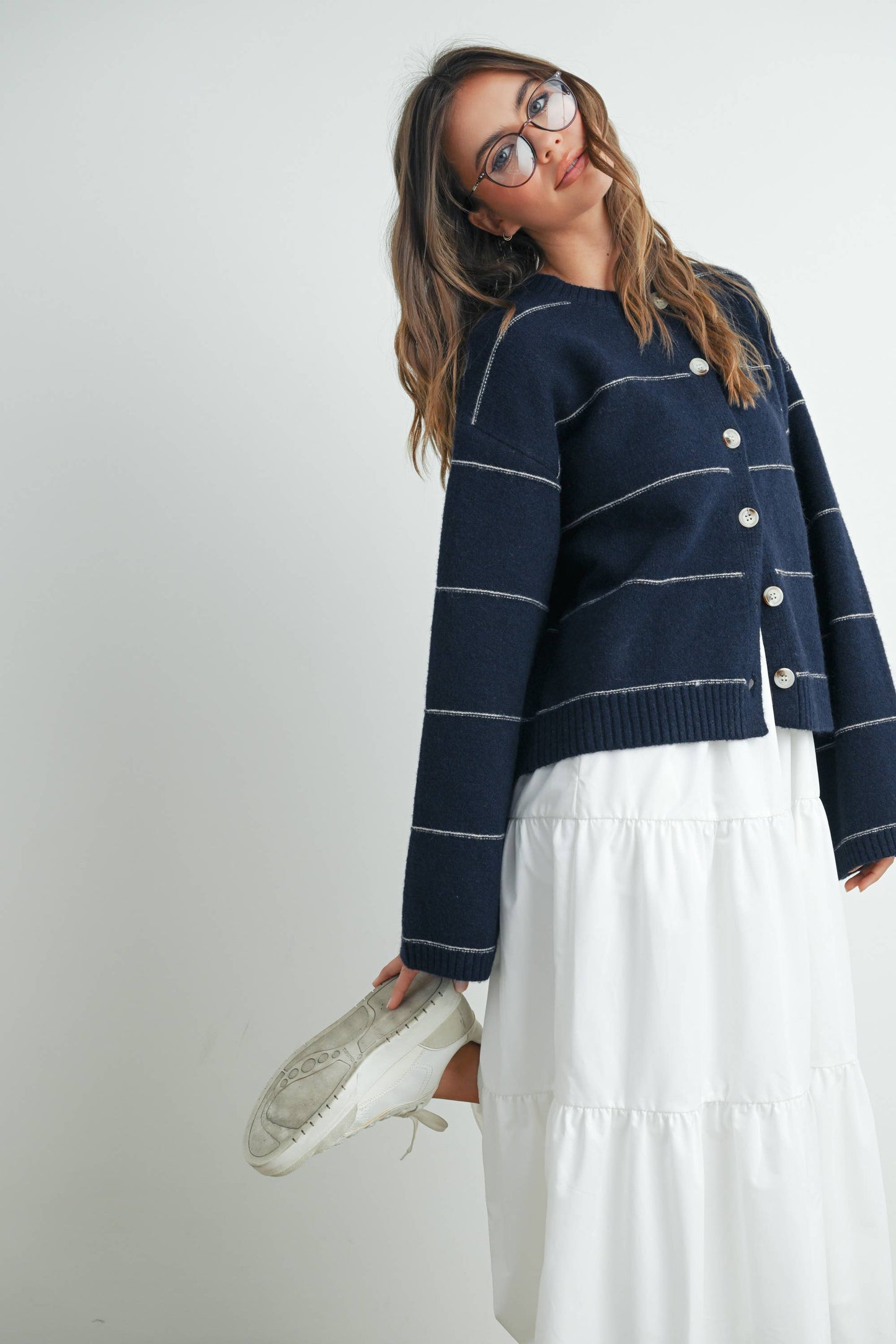 Lola Button Front Striped Cardigan