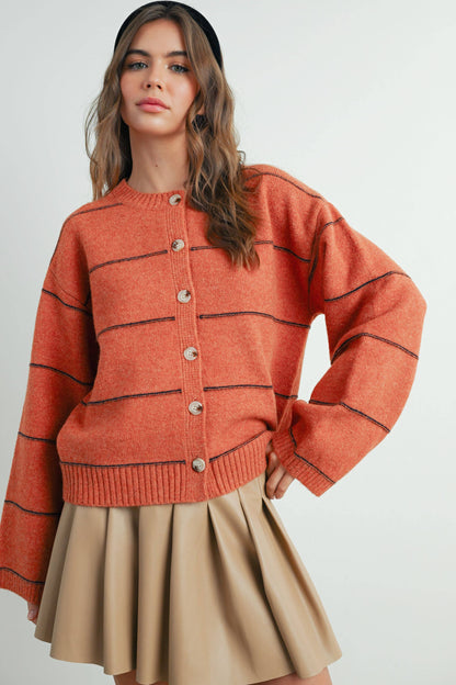 Lola Button Front Striped Cardigan