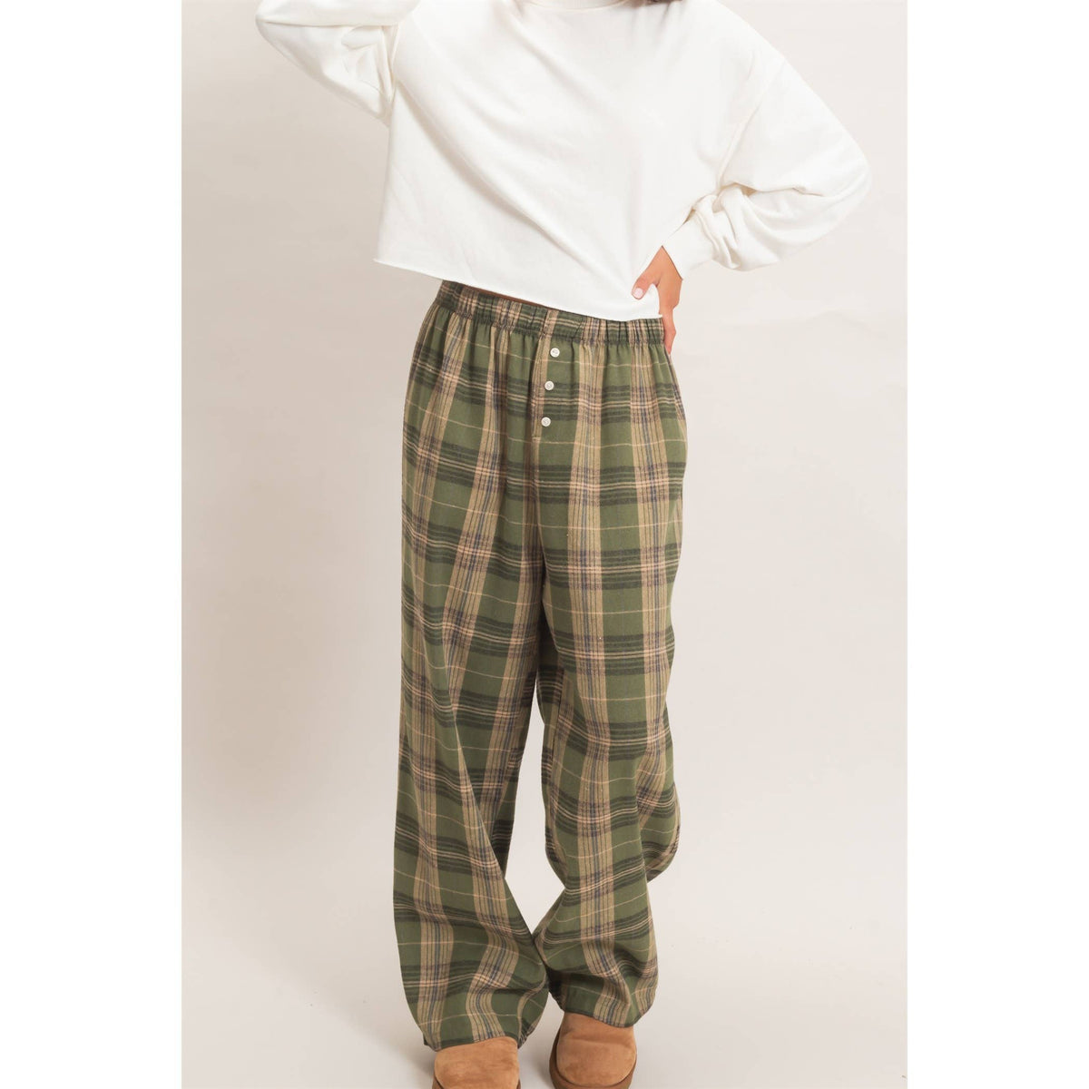 Kenzi Plaid Wide-Leg Pants