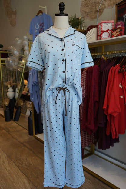 Blue & Brown Polka Dot |  Pajama Set