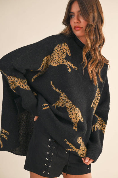 Hanna Cheetah Mockneck Sweater
