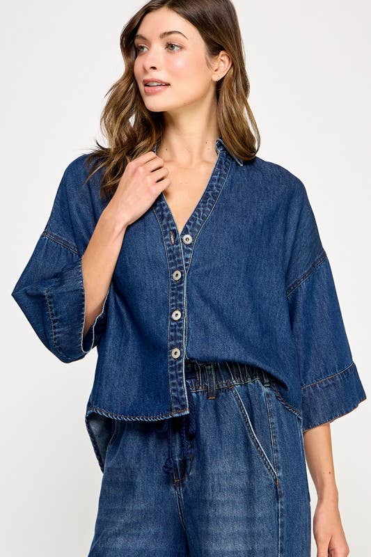 Angie Denim Wide Sleeve Shirt