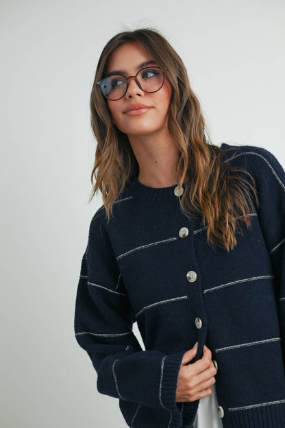 Lola Button Front Striped Cardigan