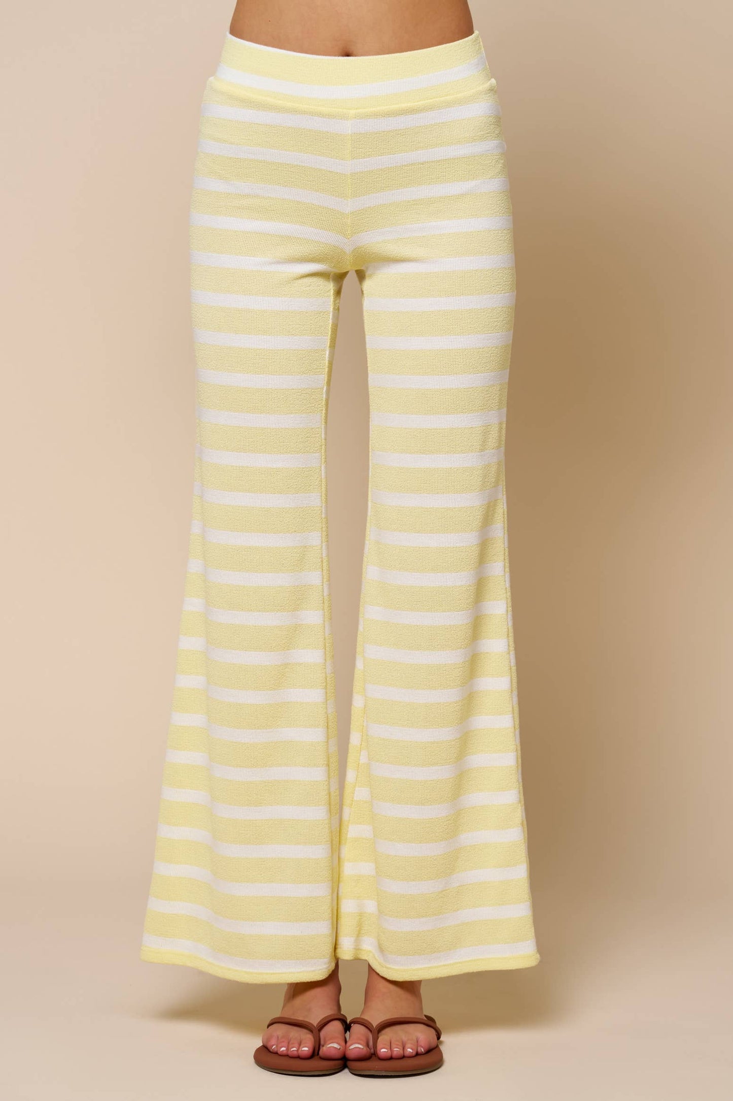 Lemon Striped High-Waisted Flare Pants