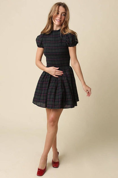 Rowan Plaid Smocked Mini Dress