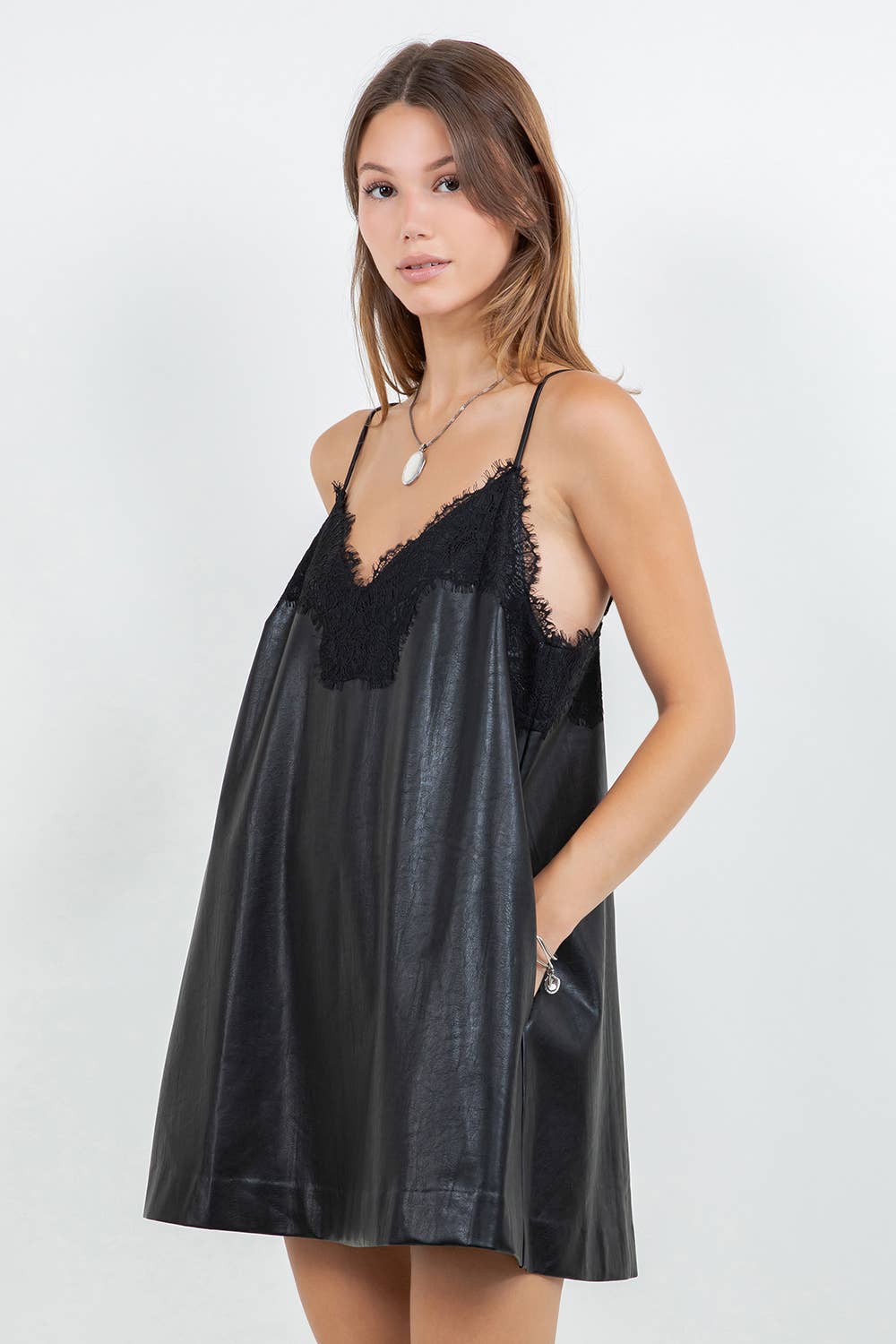 Kayda Structured Leather & Lace Mini Dress