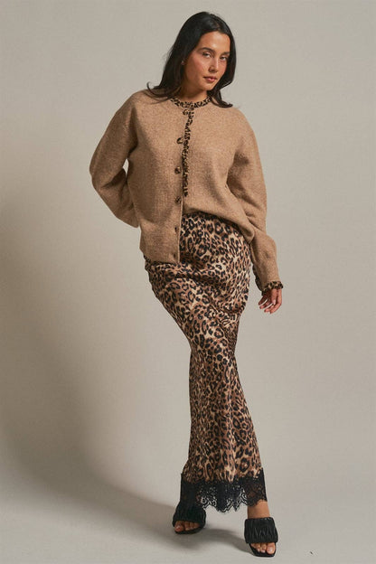 Bri Leopard Print Satin Maxi Skirt