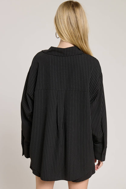 Gia Pinstripe Button Down Shirt and Shorts Set