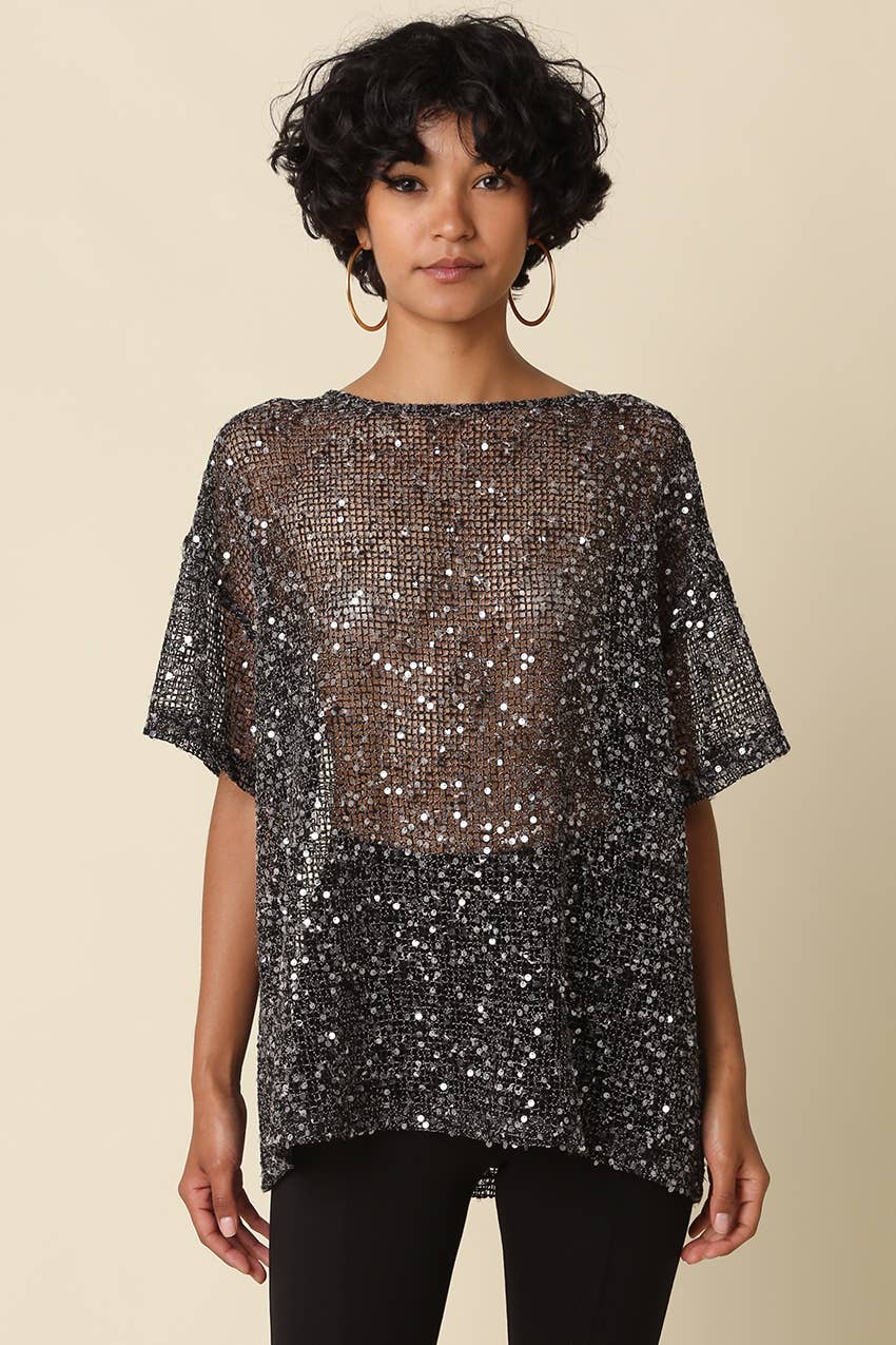 Rena Sequin Mesh Top