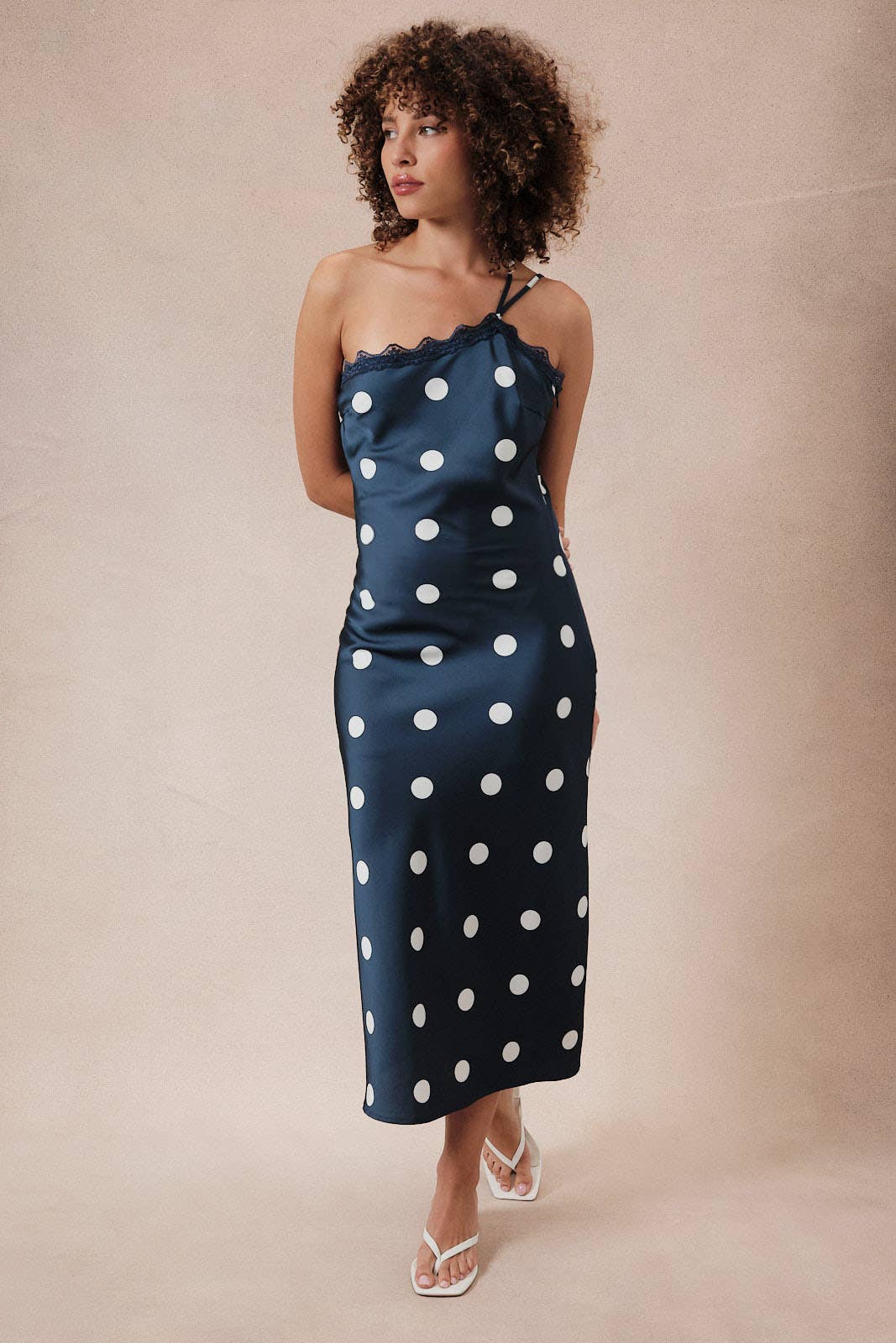 asymmetric polka dot dress Dolly Asymmetrical Midi Medium Size:5-6 Years (130cm) Lace Sweetheart Long Sleeves ballgown this dress accentuates your