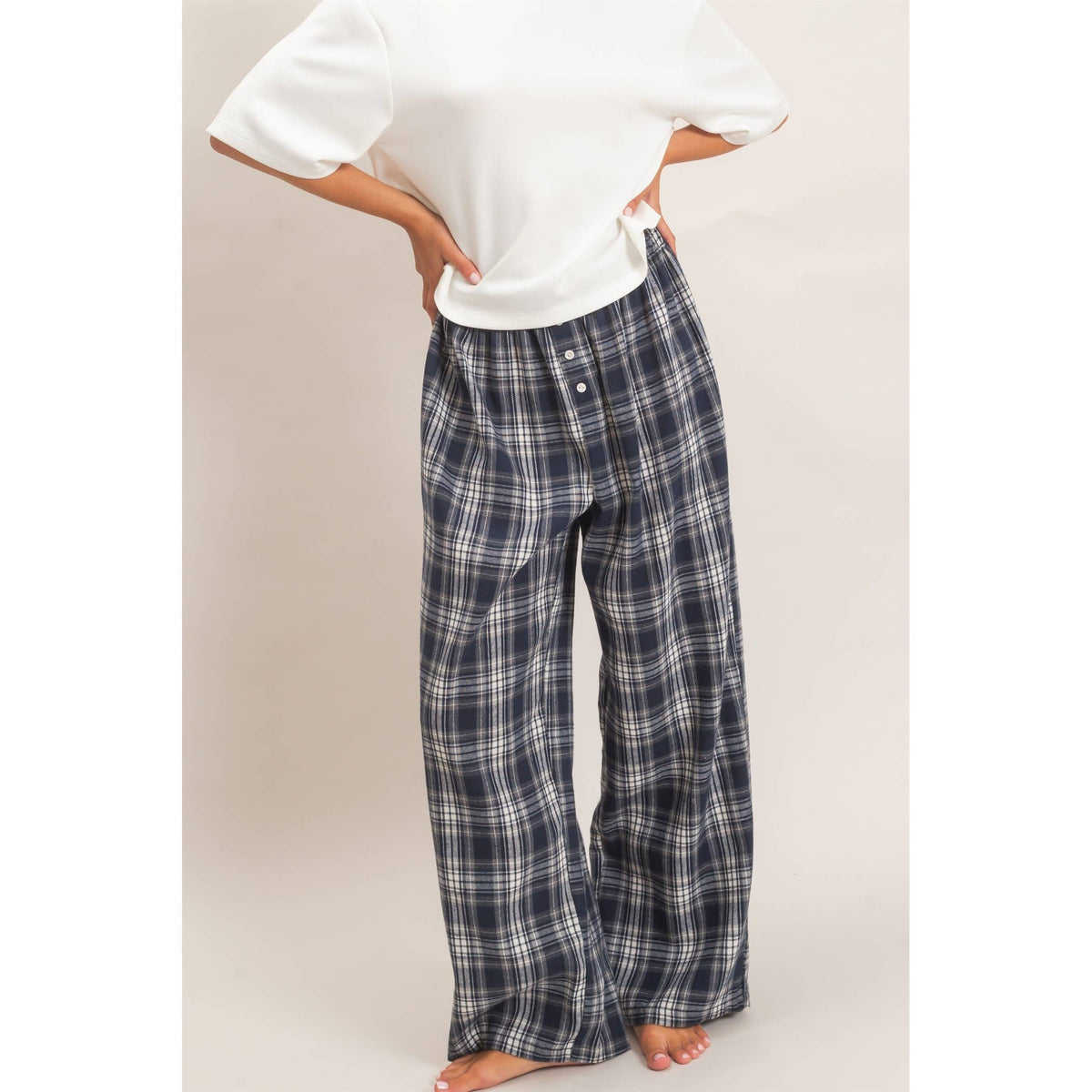 Kenzi Plaid Wide-Leg Pants