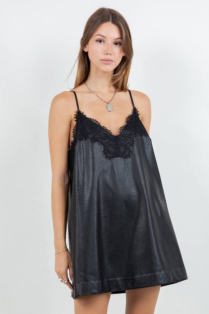Kayda Structured Leather & Lace Mini Dress