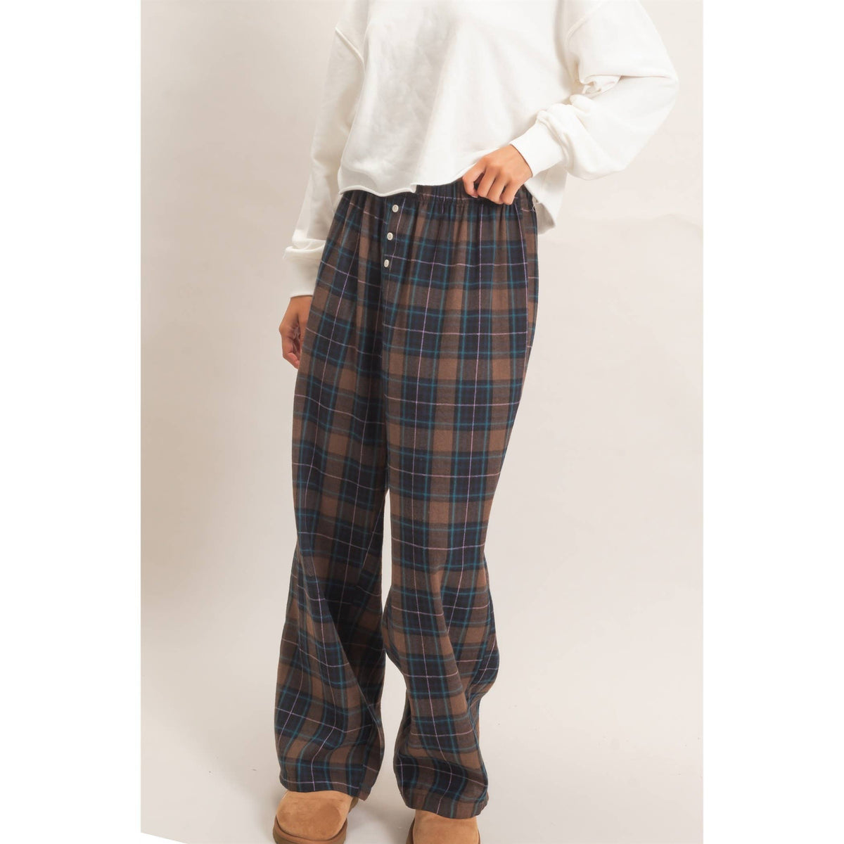 Kenzi Plaid Wide-Leg Pants
