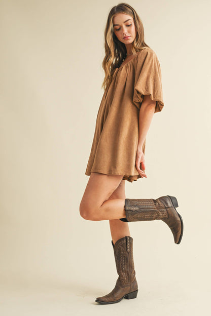 Ginny Suede Puff Sleeve Romper