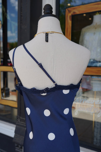 Dolly Asymmetrical Polka Dot Midi Dress
