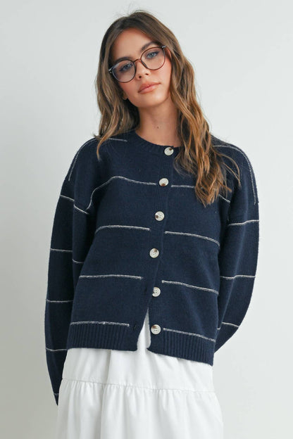 Lola Button Front Striped Cardigan