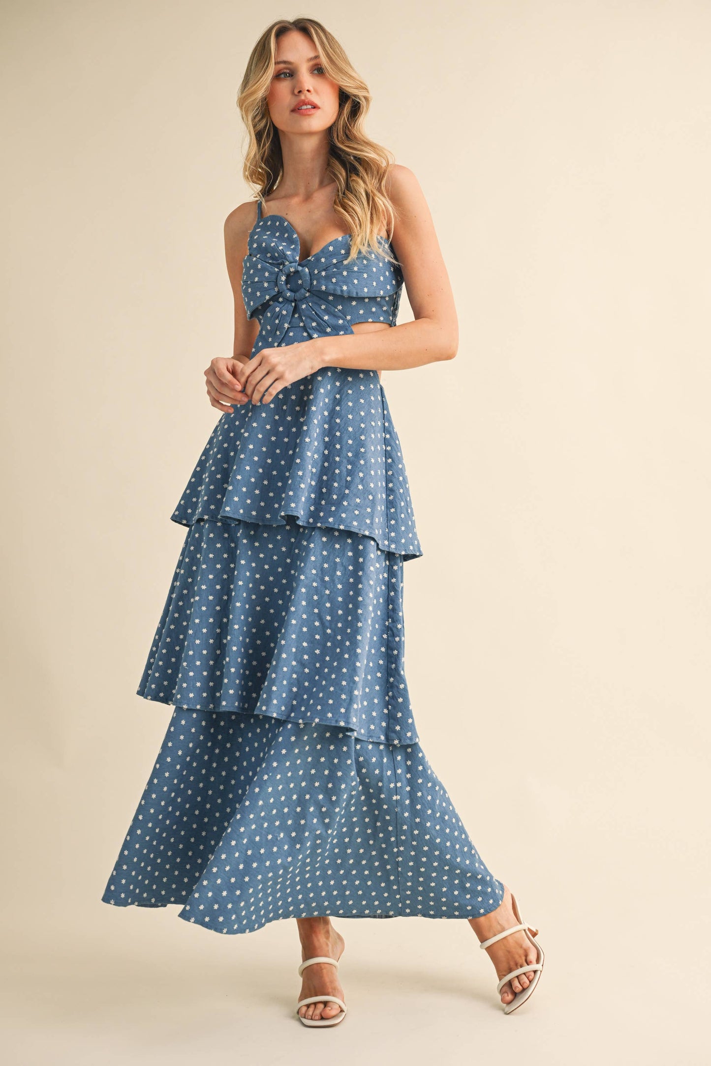 Ditsy Denim Floral Tiered Maxi Dress