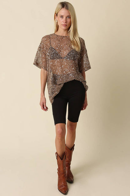 Rena Sequin Mesh Top